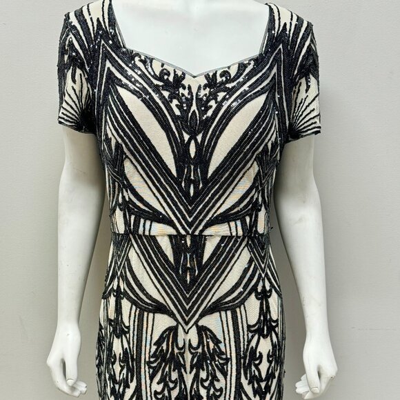 R & M Richards Sequin Black Champagne Godet Evening Dress - Picture 2 of 5